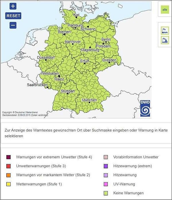 Hitzewarnkarte des DWD